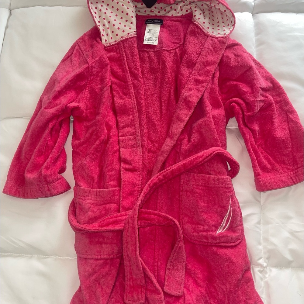 Nautica Kids Hot Pink Hooded Terry Robe with Polka Dot Lining
